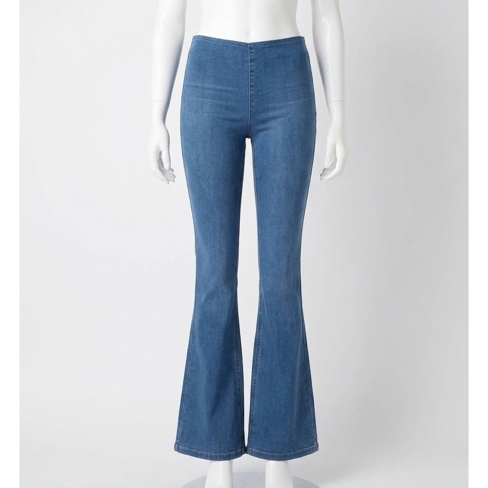 NEW FREE PEOPLE women's penny pull-on flare jeans in echo blue